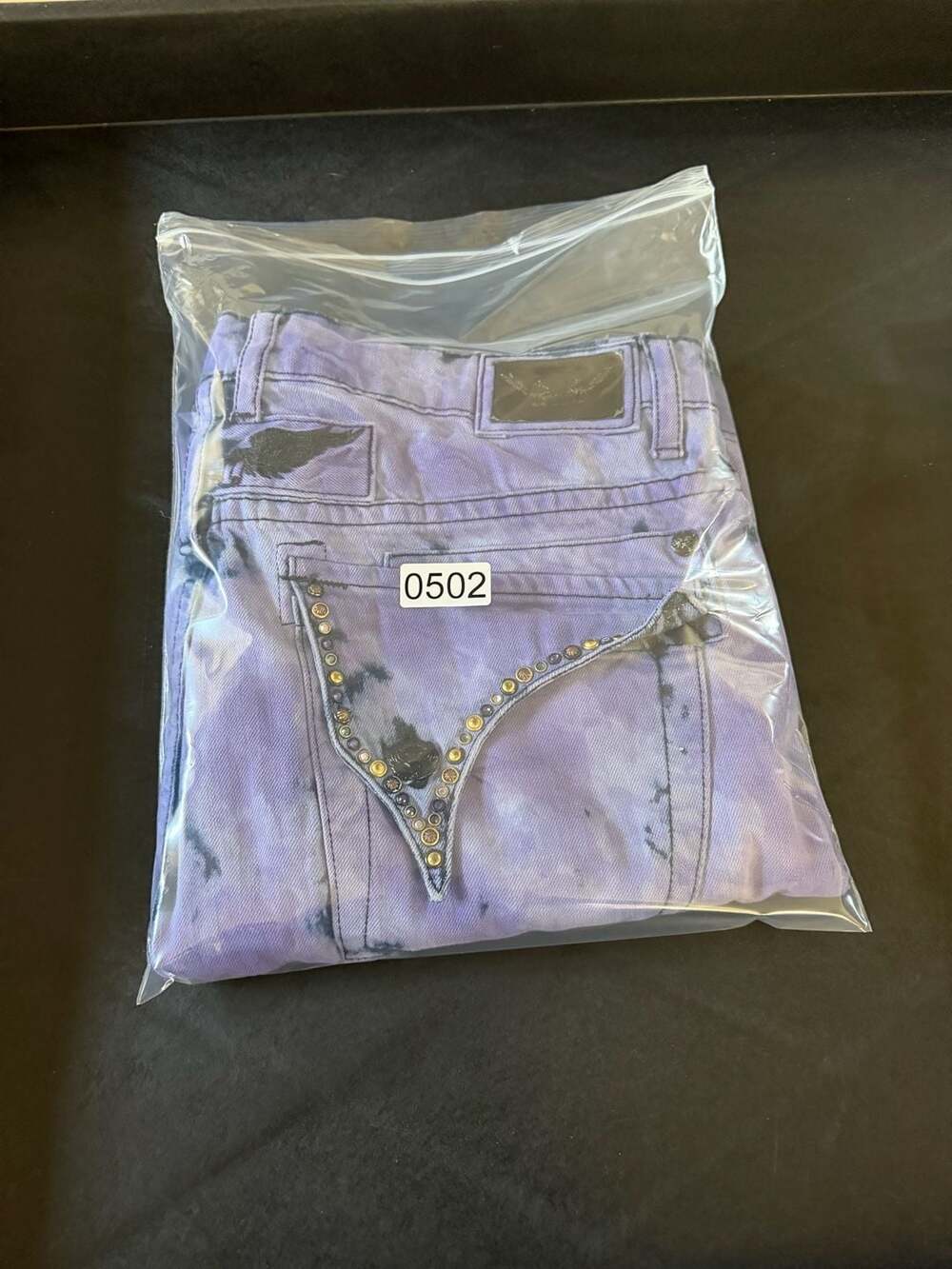 Robin's Jean Long Flap Jeans Purple Tie Dye Crystals Men’s Size 38 X 31 - Picture 8 of 10